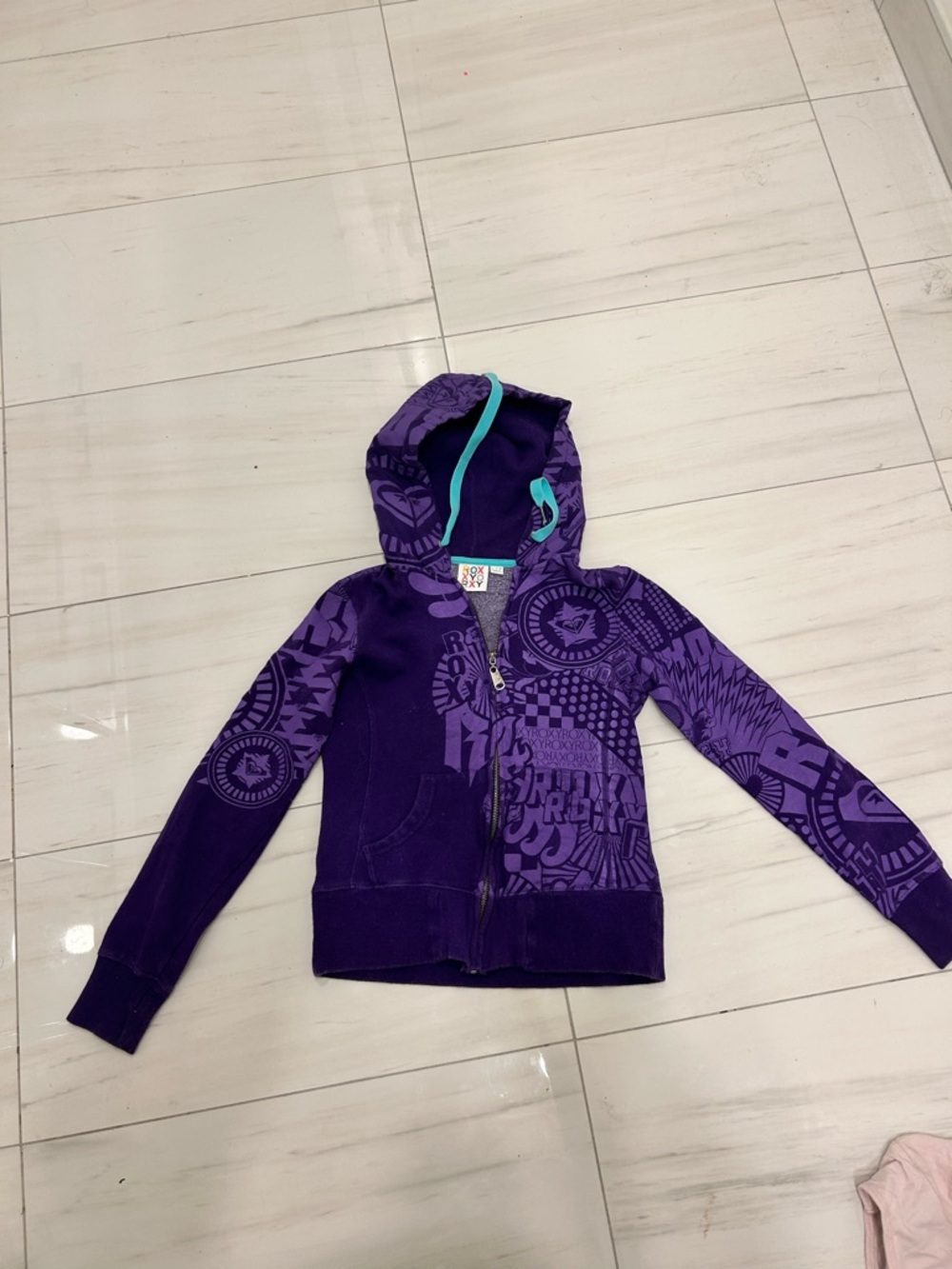 Roxy Purple Graphic Zip-Up Hoodie with Teal Trim